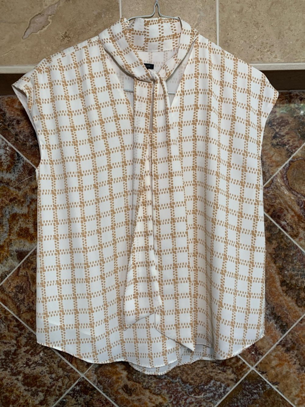 POLISHED PROFESSIONAL | Ann Taylor Bow Neck Windowpane Blouse S